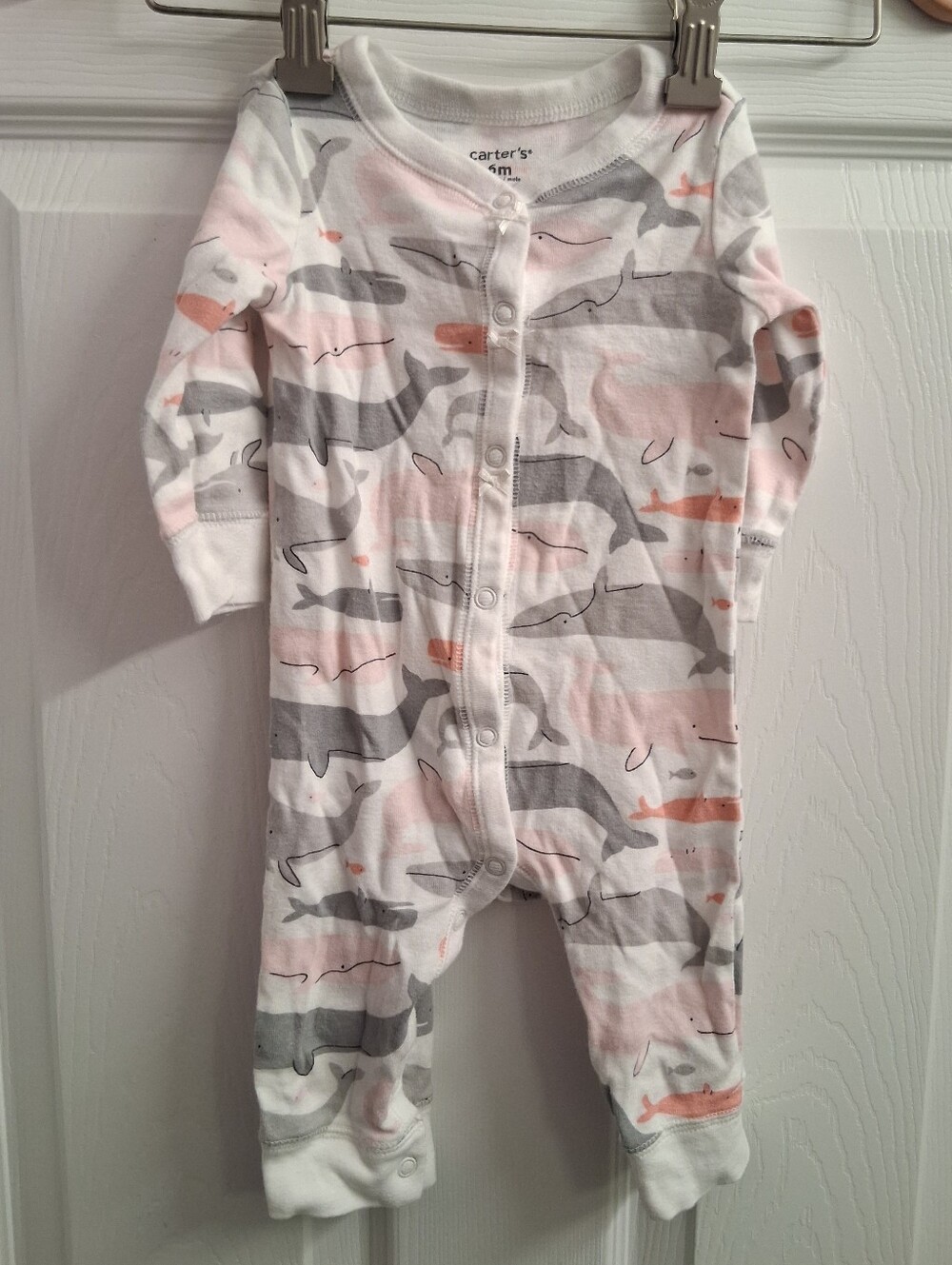 Carters Pink And Gray Whale Romper 6 Months